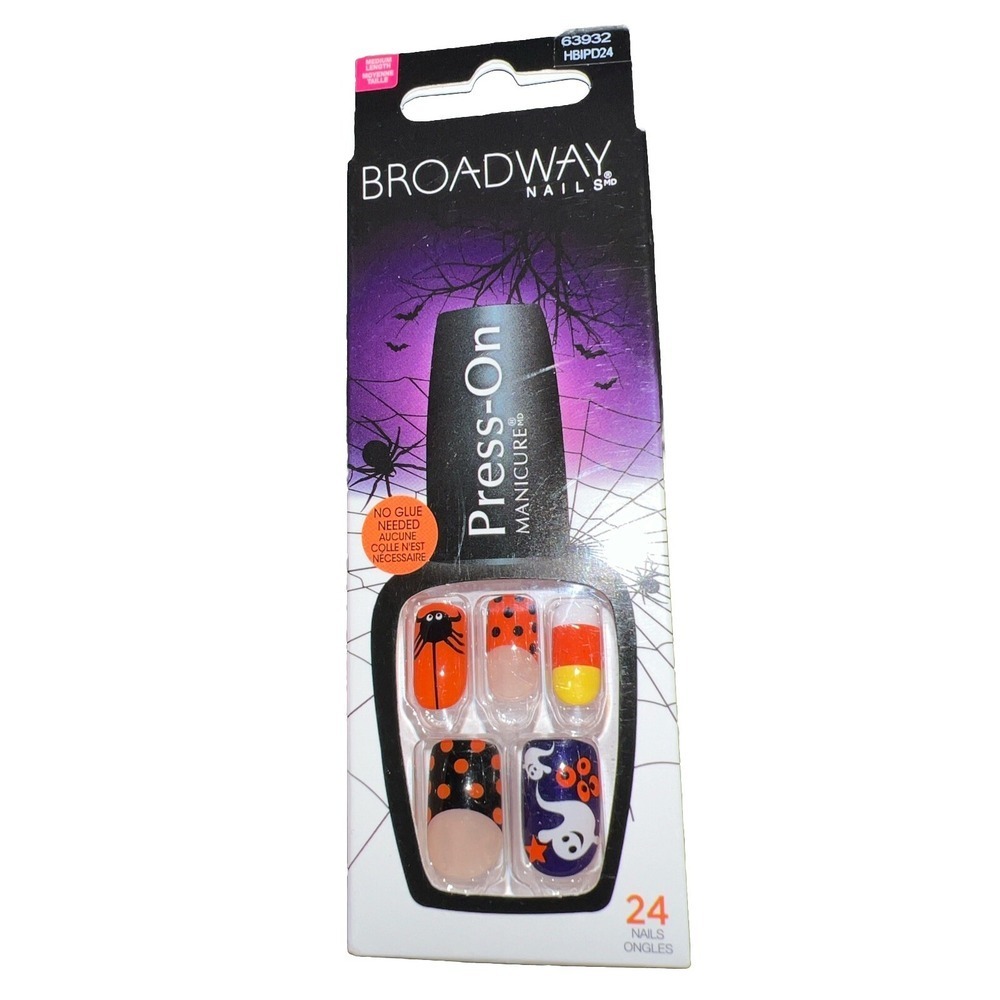 Broadway Press-On Nails Halloween Theme Candy Corn, Ghosts, Black & Orange 63932